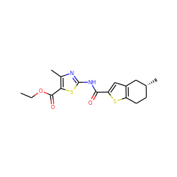 CCOC(=O)c1sc(NC(=O)c2cc3c(s2)CC[C@@H](C)C3)nc1C ZINC000003443547