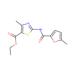 CCOC(=O)c1sc(NC(=O)c2ccc(C)o2)nc1C ZINC000000433090