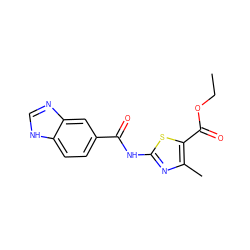 CCOC(=O)c1sc(NC(=O)c2ccc3[nH]cnc3c2)nc1C ZINC000013111434