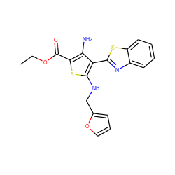 CCOC(=O)c1sc(NCc2ccco2)c(-c2nc3ccccc3s2)c1N ZINC000004166837