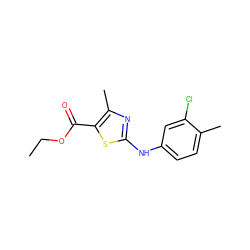 CCOC(=O)c1sc(Nc2ccc(C)c(Cl)c2)nc1C ZINC000223452658