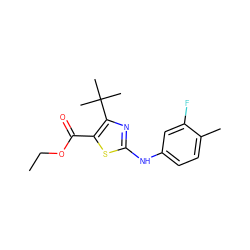 CCOC(=O)c1sc(Nc2ccc(C)c(F)c2)nc1C(C)(C)C ZINC000299859251