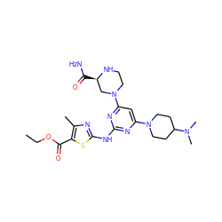 CCOC(=O)c1sc(Nc2nc(N3CCC(N(C)C)CC3)cc(N3CCN[C@H](C(N)=O)C3)n2)nc1C ZINC000040422678