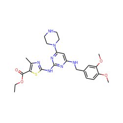 CCOC(=O)c1sc(Nc2nc(NCc3ccc(OC)c(OC)c3)cc(N3CCNCC3)n2)nc1C ZINC000040431183