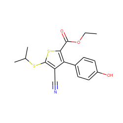 CCOC(=O)c1sc(SC(C)C)c(C#N)c1-c1ccc(O)cc1 ZINC000169329698