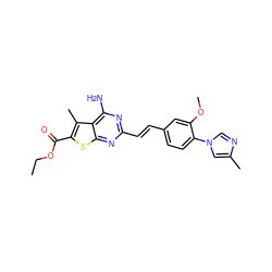 CCOC(=O)c1sc2nc(/C=C/c3ccc(-n4cnc(C)c4)c(OC)c3)nc(N)c2c1C ZINC000066263441