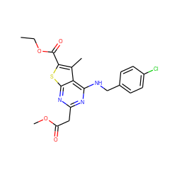 CCOC(=O)c1sc2nc(CC(=O)OC)nc(NCc3ccc(Cl)cc3)c2c1C ZINC000002912236