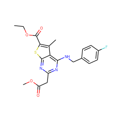 CCOC(=O)c1sc2nc(CC(=O)OC)nc(NCc3ccc(F)cc3)c2c1C ZINC000002912240