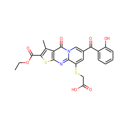 CCOC(=O)c1sc2nc3c(SCC(=O)O)cc(C(=O)c4ccccc4O)cn3c(=O)c2c1C ZINC000003426098