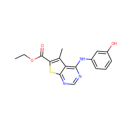 CCOC(=O)c1sc2ncnc(Nc3cccc(O)c3)c2c1C ZINC000000148660