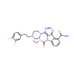 CCOC(=O)n1c2cccc(C(N)=O)c2c2ncnc(N3CCN(CCc4ccc(F)c(F)c4)CC3)c21 ZINC000028765880