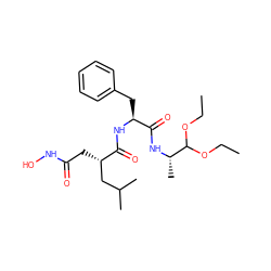 CCOC(OCC)[C@H](C)NC(=O)[C@H](Cc1ccccc1)NC(=O)[C@@H](CC(=O)NO)CC(C)C ZINC000013437591