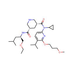 CCOC[C@@H](CC(C)C)NC(=O)[C@@H]1CNC[C@H](C(=O)N(c2ccc(C(C)C)c(OCCCOC)n2)C2CC2)C1 ZINC000113097054