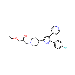 CCOC[C@@H](O)CN1CCC(c2cc(-c3ccncc3)c(-c3ccc(F)cc3)[nH]2)CC1 ZINC000028528435