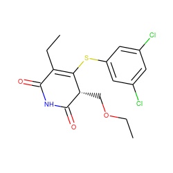 CCOC[C@@H]1C(=O)NC(=O)C(CC)=C1Sc1cc(Cl)cc(Cl)c1 ZINC000102805446