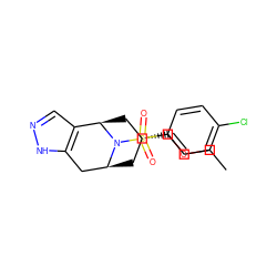 CCOC[C@@H]1C[C@H]2Cc3[nH]ncc3[C@@H](C1)N2S(=O)(=O)c1ccc(Cl)cc1 ZINC000045321135