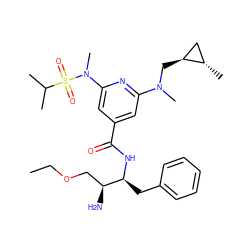 CCOC[C@H](N)[C@H](Cc1ccccc1)NC(=O)c1cc(N(C)C[C@H]2C[C@@H]2C)nc(N(C)S(=O)(=O)C(C)C)c1 ZINC000014961883