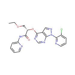 CCOC[C@H](Oc1ncnc2c1cnn2-c1ncccc1Cl)C(=O)Nc1ccccn1 ZINC000114684553