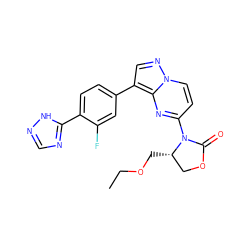 CCOC[C@H]1COC(=O)N1c1ccn2ncc(-c3ccc(-c4ncn[nH]4)c(F)c3)c2n1 ZINC000203738176