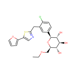 CCOC[C@H]1O[C@@H](c2ccc(Cl)c(Cc3ncc(-c4ccco4)s3)c2)[C@H](O)[C@@H](O)[C@@H]1O ZINC000066251982