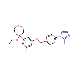 CCOC1(c2cc(F)cc(OCc3ccc(-n4ccnc4C)cc3)c2)CCOCC1 ZINC000013559337