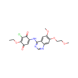 CCOC1=C(Cl)C(=O)C(Nc2ncnc3cc(OCCOC)c(OC)cc23)=CC1=O ZINC000036338781