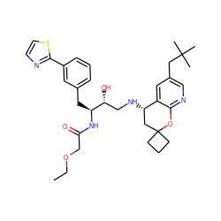 CCOCC(=O)N[C@@H](Cc1cccc(-c2nccs2)c1)[C@H](O)CN[C@H]1CC2(CCC2)Oc2ncc(CC(C)(C)C)cc21 ZINC000095580415