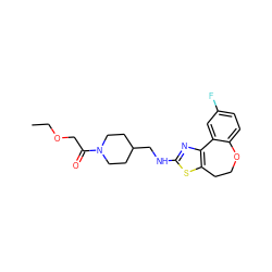 CCOCC(=O)N1CCC(CNc2nc3c(s2)CCOc2ccc(F)cc2-3)CC1 ZINC000026495780