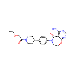 CCOCC(=O)N1CCC(c2ccc(N3CCOc4ncnc(N)c4C3=O)cc2)CC1 ZINC000096282570