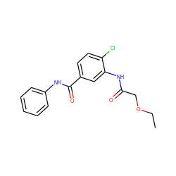 CCOCC(=O)Nc1cc(C(=O)Nc2ccccc2)ccc1Cl ZINC000002069790