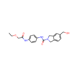 CCOCC(=O)Nc1ccc(NC(=O)N2Cc3ccc(CO)cc3C2)cc1 ZINC000166637985