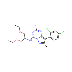 CCOCC(COCC)Nc1nc(C)nc2c(-c3ccc(Cl)cc3Cl)c(C)nn12 ZINC000013804993