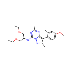 CCOCC(COCC)Nc1nc(C)nc2c(-c3ccc(OC)cc3C)c(C)nn12 ZINC000040939080