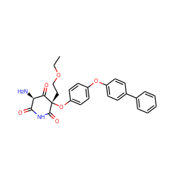 CCOCC[C@@]1(Oc2ccc(Oc3ccc(-c4ccccc4)cc3)cc2)C(=O)NC(=O)[C@@H](N)C1=O ZINC000101009806