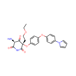 CCOCC[C@@]1(Oc2ccc(Oc3ccc(-n4cccc4)cc3)cc2)C(=O)NC(=O)[C@@H](N)C1=O ZINC000101007948