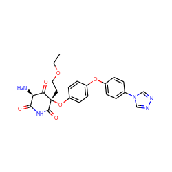 CCOCC[C@@]1(Oc2ccc(Oc3ccc(-n4cnnc4)cc3)cc2)C(=O)NC(=O)[C@@H](N)C1=O ZINC000101035009