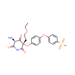 CCOCC[C@@]1(Oc2ccc(Oc3ccc(S(C)(=O)=O)cc3)cc2)C(=O)NC(=O)[C@@H](N)C1=O ZINC000101035095