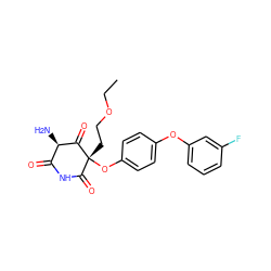 CCOCC[C@@]1(Oc2ccc(Oc3cccc(F)c3)cc2)C(=O)NC(=O)[C@@H](N)C1=O ZINC000101008113