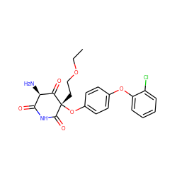 CCOCC[C@@]1(Oc2ccc(Oc3ccccc3Cl)cc2)C(=O)NC(=O)[C@@H](N)C1=O ZINC000101035036