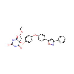 CCOCCC1(Oc2ccc(Oc3ccc(-c4cc(-c5ccccc5)no4)cc3)cc2)C(=O)NC(=O)NC1=O ZINC000034802397