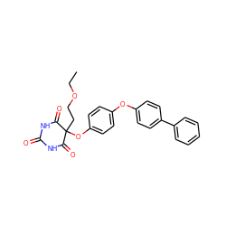 CCOCCC1(Oc2ccc(Oc3ccc(-c4ccccc4)cc3)cc2)C(=O)NC(=O)NC1=O ZINC000028975598