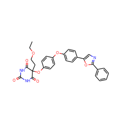 CCOCCC1(Oc2ccc(Oc3ccc(-c4cnc(-c5ccccc5)o4)cc3)cc2)C(=O)NC(=O)NC1=O ZINC000034802390