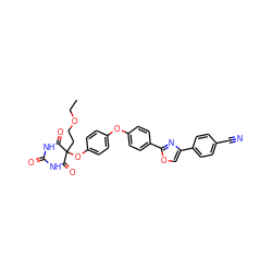 CCOCCC1(Oc2ccc(Oc3ccc(-c4nc(-c5ccc(C#N)cc5)co4)cc3)cc2)C(=O)NC(=O)NC1=O ZINC000034802378