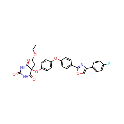 CCOCCC1(Oc2ccc(Oc3ccc(-c4nc(-c5ccc(F)cc5)co4)cc3)cc2)C(=O)NC(=O)NC1=O ZINC000034802395