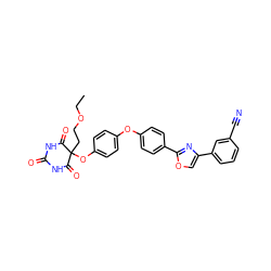 CCOCCC1(Oc2ccc(Oc3ccc(-c4nc(-c5cccc(C#N)c5)co4)cc3)cc2)C(=O)NC(=O)NC1=O ZINC000034802372