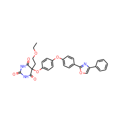 CCOCCC1(Oc2ccc(Oc3ccc(-c4nc(-c5ccccc5)co4)cc3)cc2)C(=O)NC(=O)NC1=O ZINC000034802392