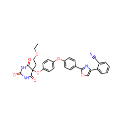 CCOCCC1(Oc2ccc(Oc3ccc(-c4nc(-c5ccccc5C#N)co4)cc3)cc2)C(=O)NC(=O)NC1=O ZINC000034802379