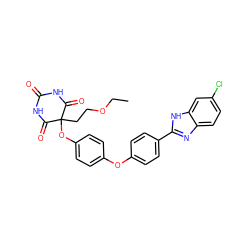 CCOCCC1(Oc2ccc(Oc3ccc(-c4nc5ccc(Cl)cc5[nH]4)cc3)cc2)C(=O)NC(=O)NC1=O ZINC000028960790