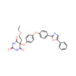 CCOCCC1(Oc2ccc(Oc3ccc(-c4ncc(-c5ccccc5)o4)cc3)cc2)C(=O)NC(=O)NC1=O ZINC000034802366