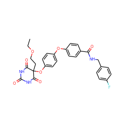 CCOCCC1(Oc2ccc(Oc3ccc(C(=O)NCc4ccc(F)cc4)cc3)cc2)C(=O)NC(=O)NC1=O ZINC000034802373